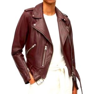 All Saints Balfern Belted Hem Leather Biker Jacket
